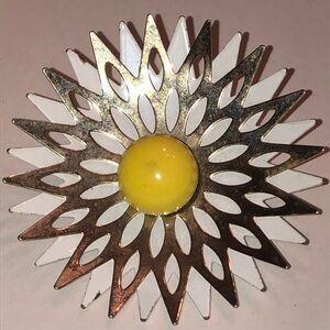 Vintage Silver Tone Yellow Boho Layered Flower Brooch